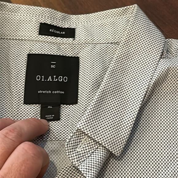 01. Algo Mens Button Down Cotton Long Sleeve Gray/Black Geometric Design Size XL - Picture 4 of 10